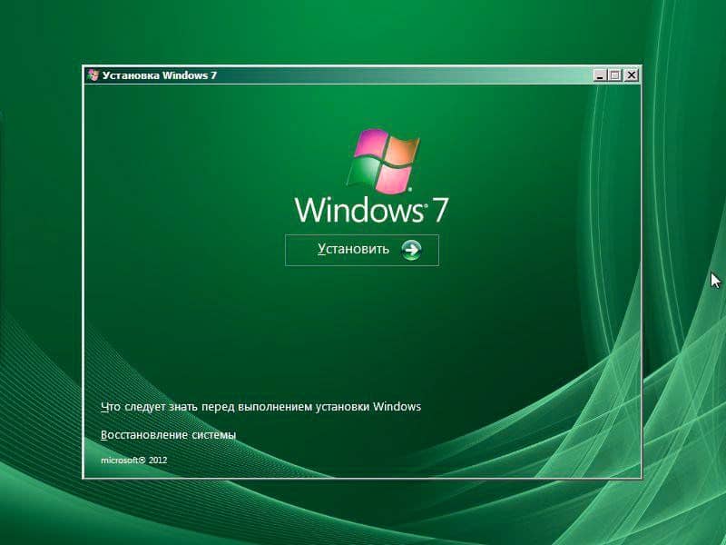 процесс установки windows 7